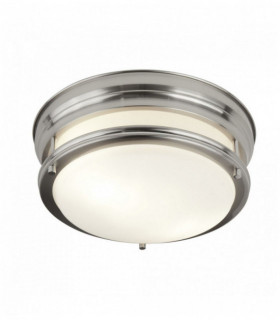 Plafonnier edinburgh 2 ampoules argent satiné avec verre opale ip44