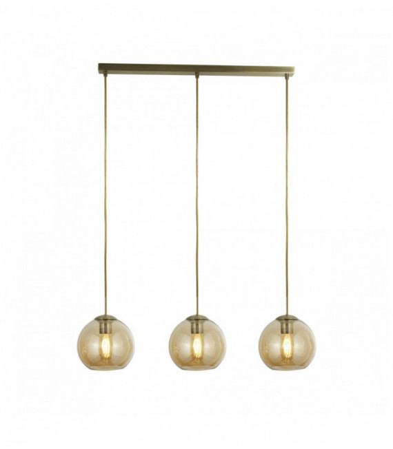 Suspension 3 ampoules bar laiton antique avec verre ambré