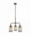 3-bulb antique brass pipe pendant with grained glass