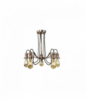 Plafonnier olivia 5 ampoules câble tissu tressé noir cuivre antique