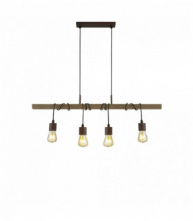 Suspension grange 4 ampoules avec bois brun / noir