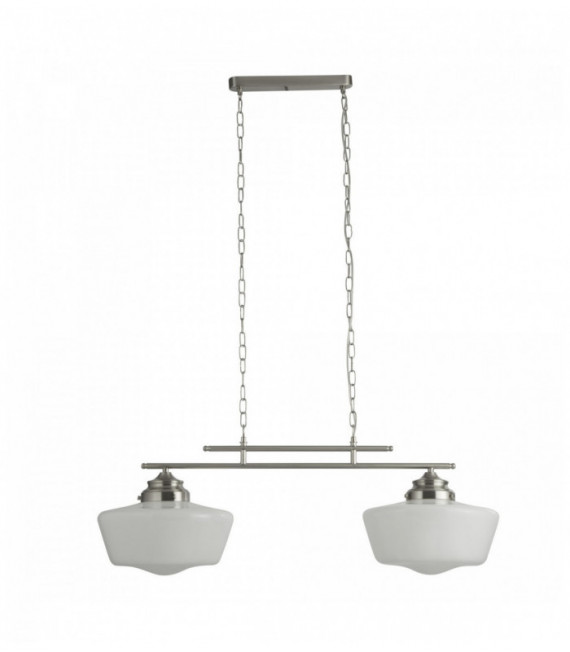 Suspension école 2 ampoules en argent satiné avec verre opale