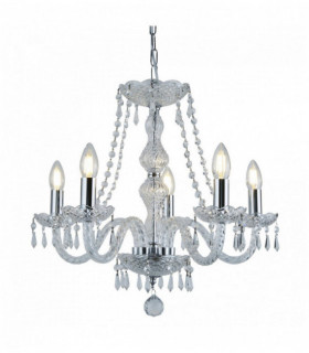 Hale 5-light chandelier, clear chrome-plated crystal fittings