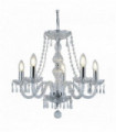 Lustre à 5 lumières hale, garnitures en cristal transparent chromé