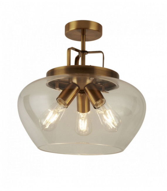 3-bulb bronze / transparent ball ceiling light