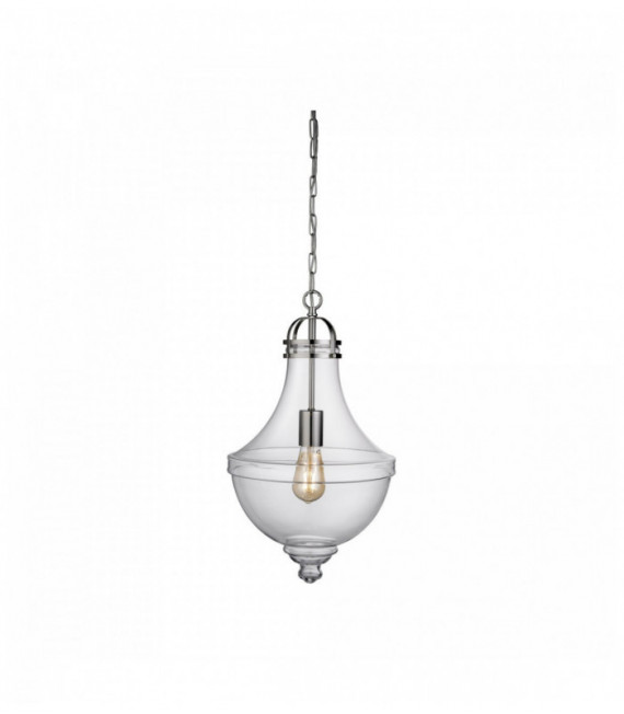 Suspension cairo 1 ampoule verre transparent avec inox