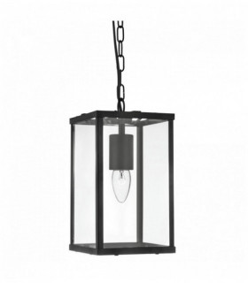 Lantern pendant light 1 bulb rectangle black / transparent glass