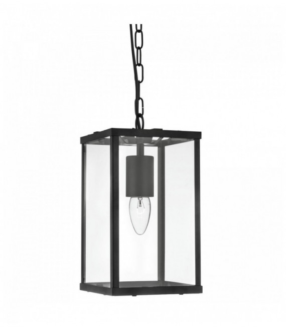 Suspension Laterne 1 Glühbirne schwarzes Rechteck / transparentes Glas
