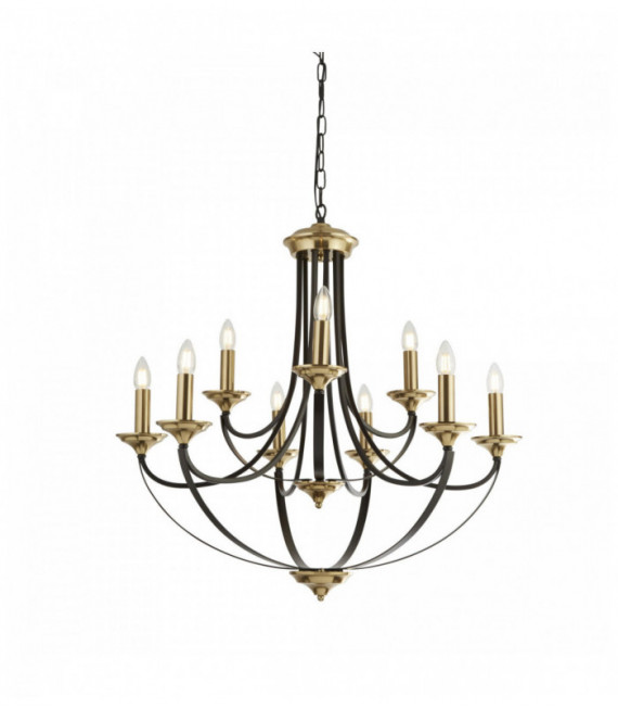 Suspension beffroi 9 ampoules bronze foncé et marron