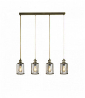 4-bulb antique brass pipe pendant with grained glass