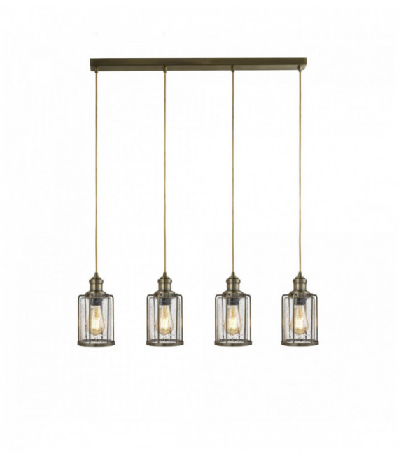 Tubi di sospensione 4 bulbi con vetro ottone antico texture