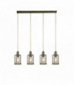 4-bulb antique brass pipe pendant with grained glass