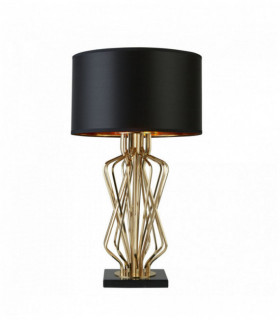 Ethan table lamp with gold marble base with black drum shade with gold interior