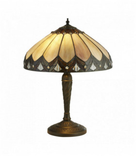 Tiffany lámpara de mesa de bronce perla / transparente / marrón / púrpura