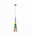 1-bulb narghil multi-glass pendant light with amber shade and bronze metal