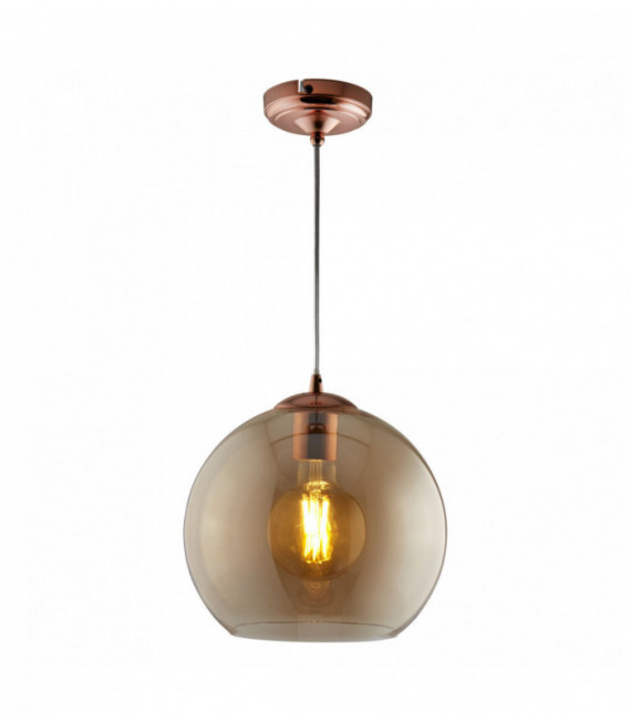 Suspension boule 1 ampoule rond 35cm dia verre ambre laiton antique