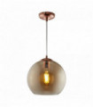 Ball pendant light 1 round bulb 35cm dia amber glass antique brass