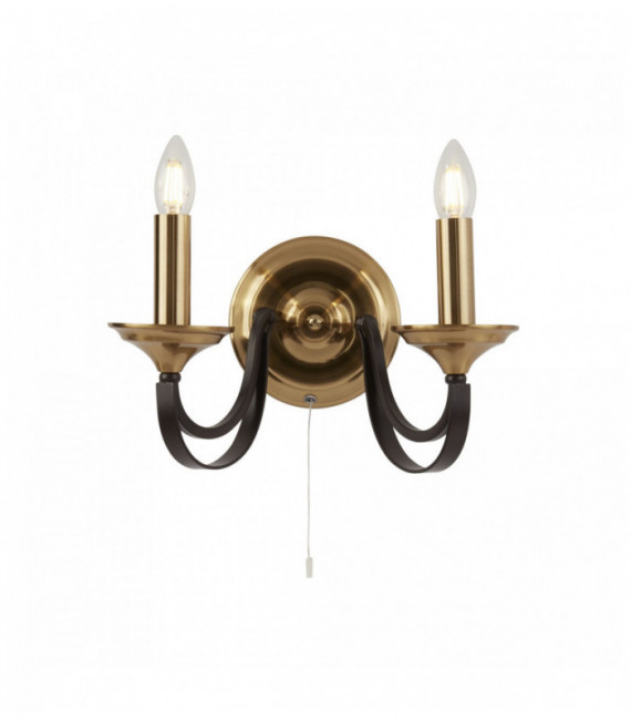 Applique murale beffroi 2 ampoules - bronze foncé et marron