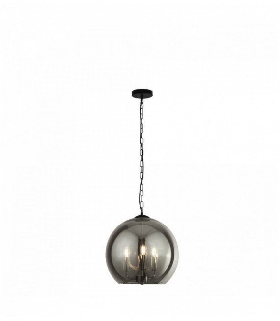 Sphere pendant 3 bulbs smoked glass ball - black / chrome