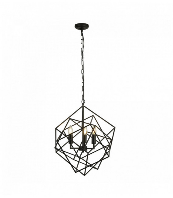 Suspension cube 3 bulbs geometric cube black frame