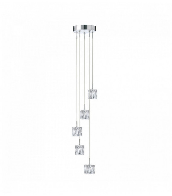 Suspension ice cube led - abat-jour en verre transparent multi-gouttes 5 ampoules chrome