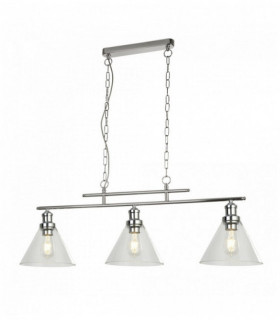Pyramid pendant light 3 cc bulbs with transparent glass shade