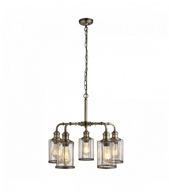 Tubi di sospensione 5 lampadine con vetro ottone antico texture