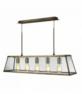 Voyager pendant light 5 bulbs lantern bar antique brass glass