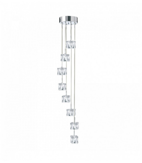 Ice cube led pendant light - transparent multi-drop glass shade 8 chrome bulbs