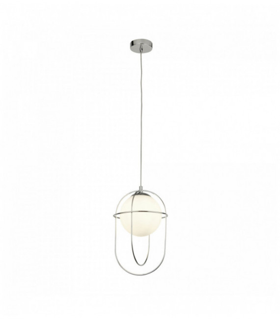Suspension axis 1 ampoule - chrome avec boule en verre opale
