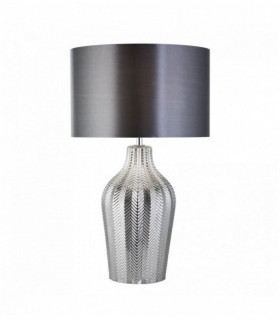 Lampe de table chevron 1 ampoule avec abat-jour gris et base en verre fumé nervuré