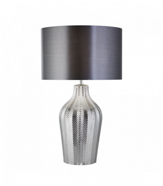 Lampe de table chevron 1 ampoule avec abat-jour gris et base en verre fumé nervuré