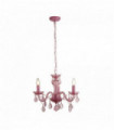 Pink chandelier for children 3 bulbs, metal frame, acrylic beads and glass column