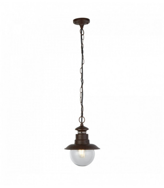 1-Light Station Outdoor Pendant - Rustic Brown with Clear Glass