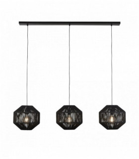 Sospensione di vimini 3 lampadine a barre vimini nero