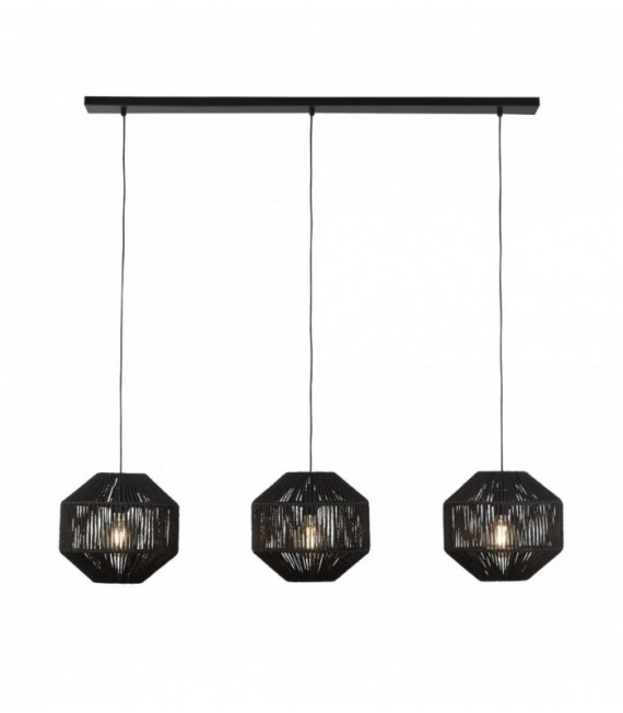Wicker suspension 3 bulbs black wicker bar