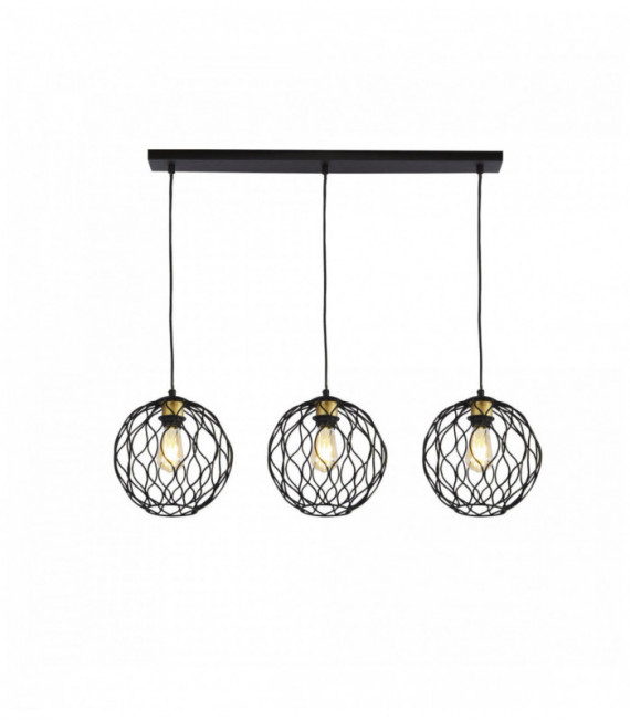 3-light finesse bar pendant with wavy bar - black with gold sockets