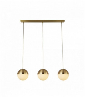 Suspensión Endor 3 bulbos, latón satinado con vidrio opalino. bola dia180mm