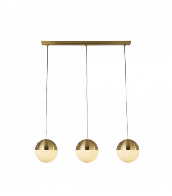 Sospensione endor 3 bulbi, ottone satinato con vetro opale. palla dia180mm