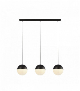 Suspension endor 3 ampoules, noir avec verre opale. boule dia180mm