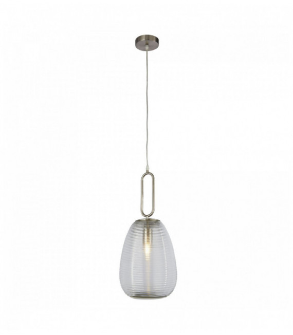 Suspension in ribbed glass elixir 1 bulb, transparent glass, satin nickel