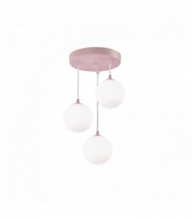 Suspension enfant 3 ampoules, rose avec verre opale