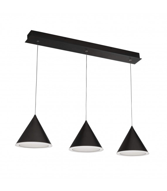 Conical led bar suspension 3 bulbs - black