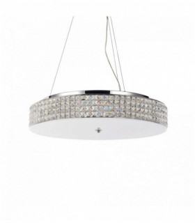 Chrome-plated crystal pendant light ROMA 12 bulbs