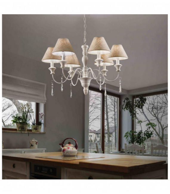 Lampada a sospensione bianca antica PROVENCE 6 lampadine
