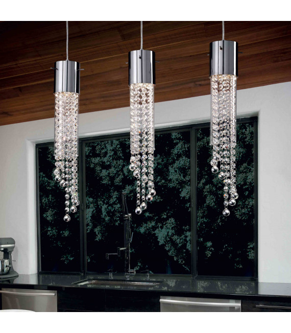 Pendente in cristallo cromato GOCCE 3 lampadine