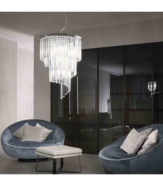 Suspension Chromée en cristal CARLTON 12 ampoules