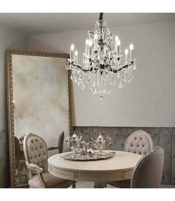 Suspension Noire en cristal LIBERTY 12 ampoules