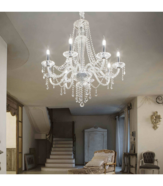 Lámpara colgante de cristal AMADEUS transparente 8 bombillas