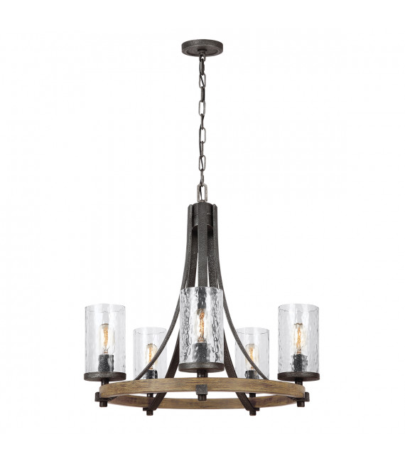 Chandelier Angelo en chêne / en ardoise en métal gris